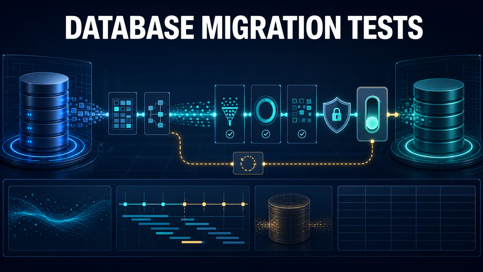 Database migration software evaluation with source and target databases, schema conversion, CDC, validation, reconciliation, cutover, rollback, audit, observability, and scorecard