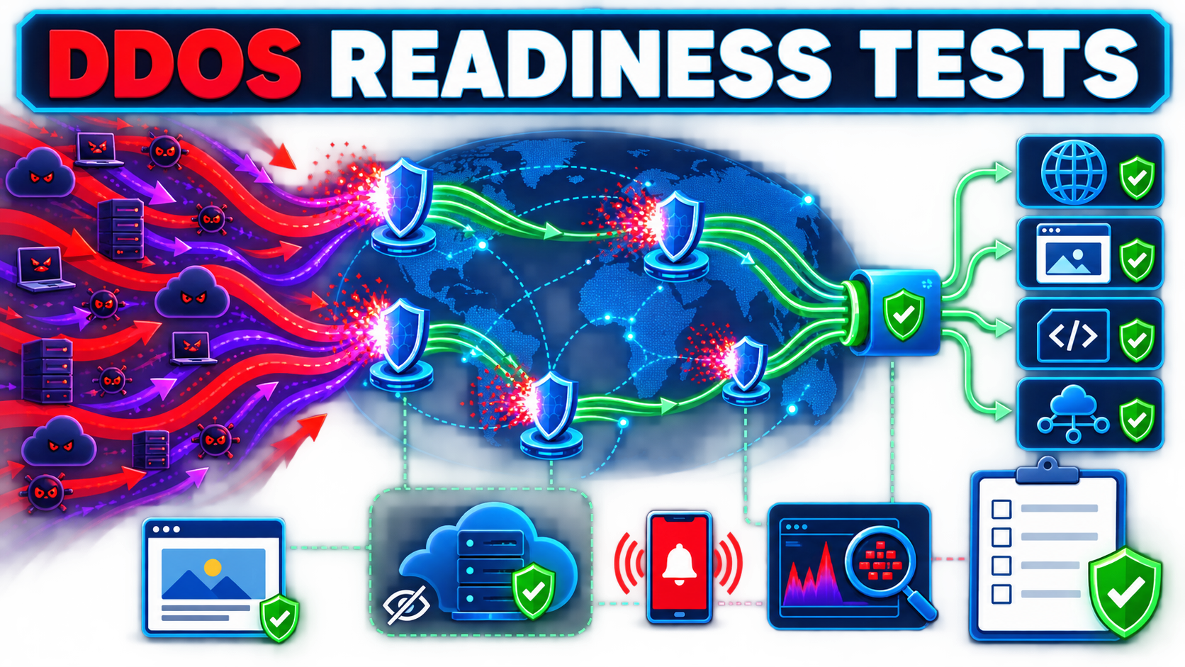 DDoS protection evaluation with distributed scrubbing, clean traffic delivery, protected origins, fallback service, alerts and incident evidence