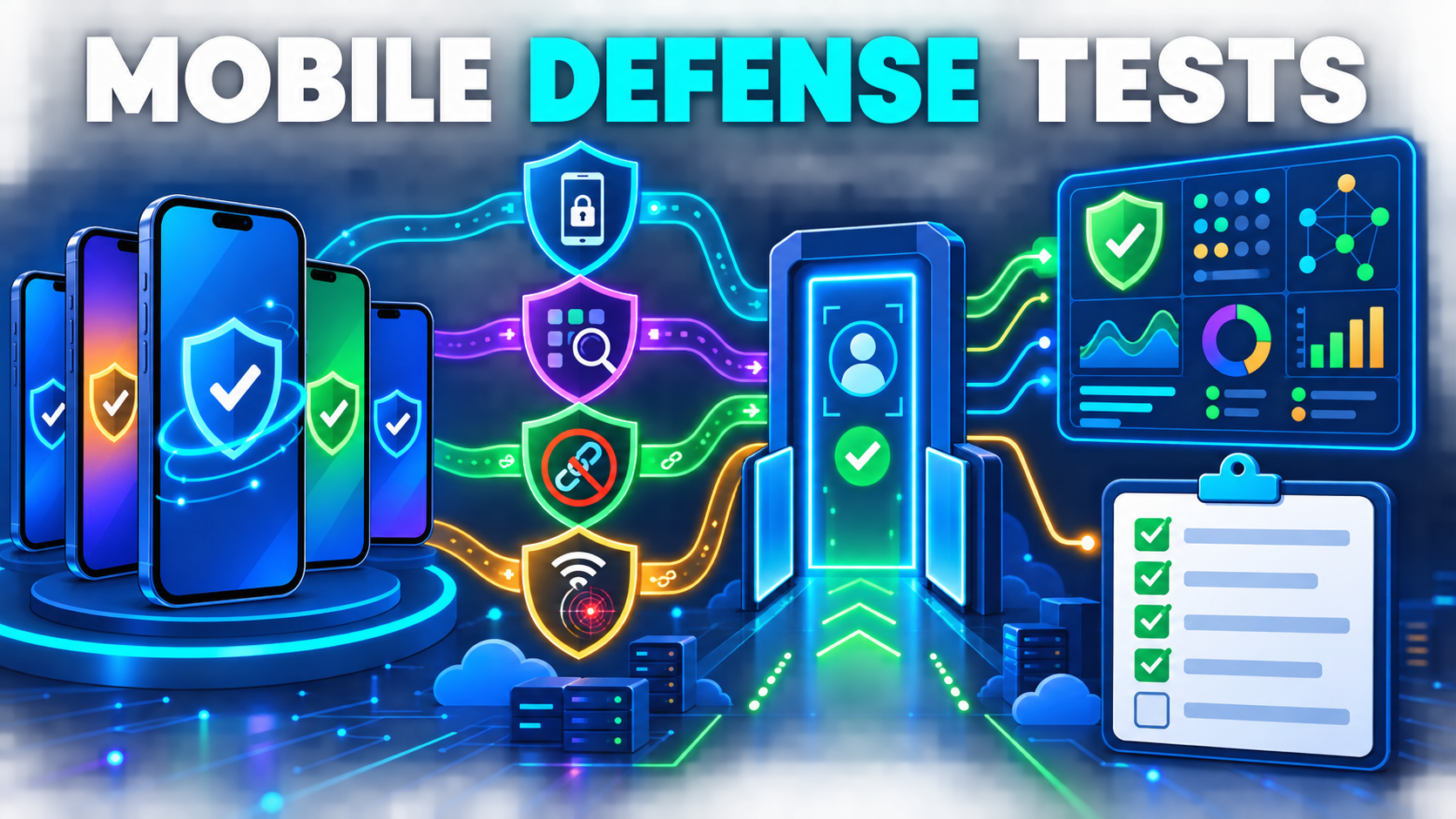 Mobile threat defense software evaluation with device integrity, application, phishing and network detections, access response and security evidence