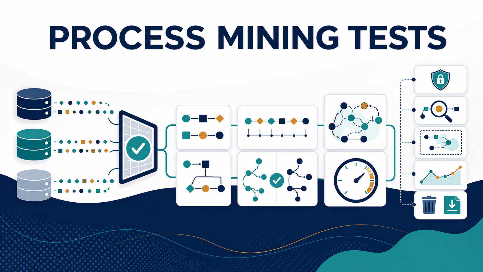 Process mining evaluation with source event streams, data-quality validation, case mapping, conformance, bottleneck analysis, privacy, monitoring and export