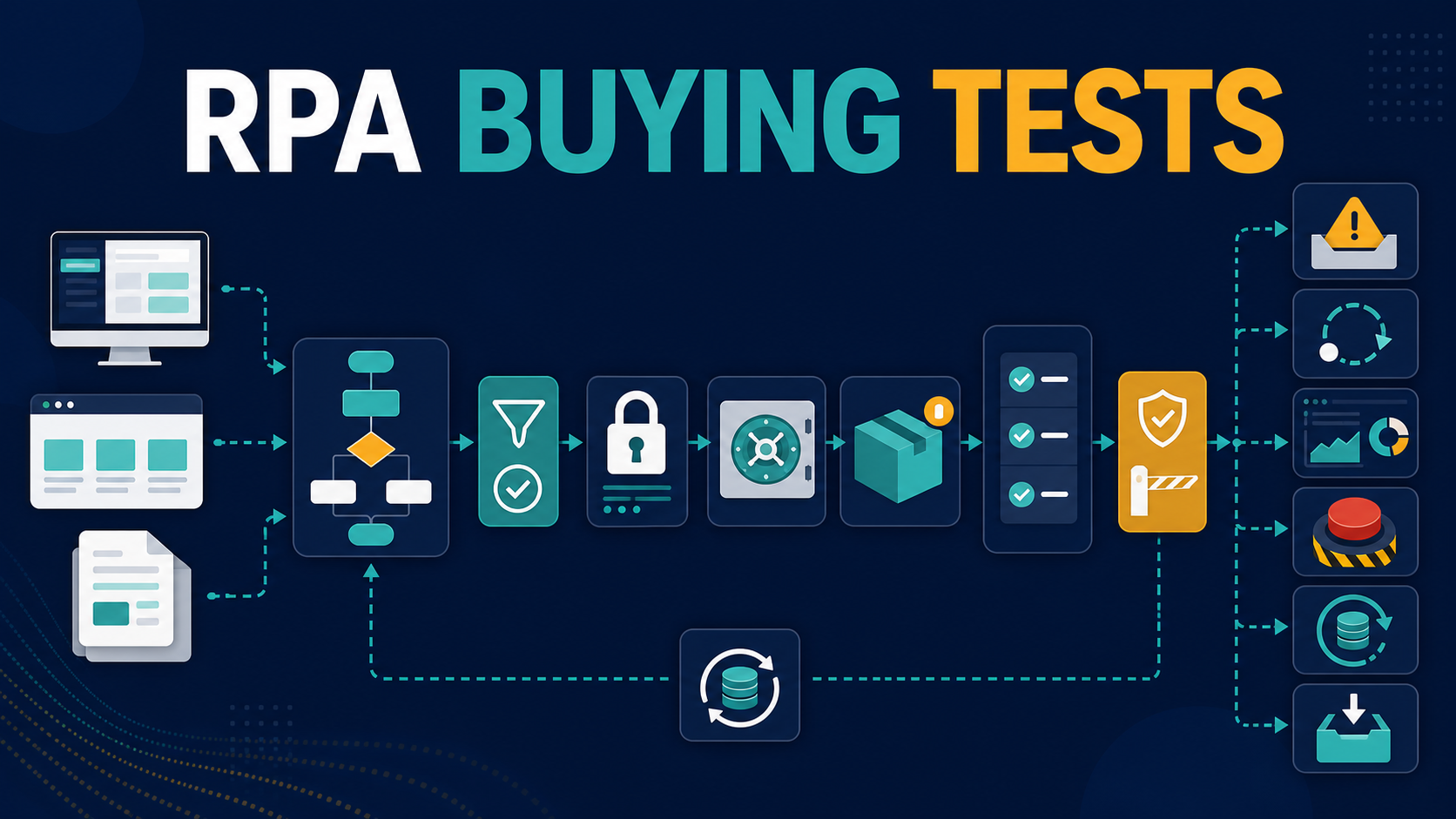 RPA software evaluation with workflow suitability, least privilege, secrets vault, versioned packages, testing, release control, exceptions, monitoring and recovery