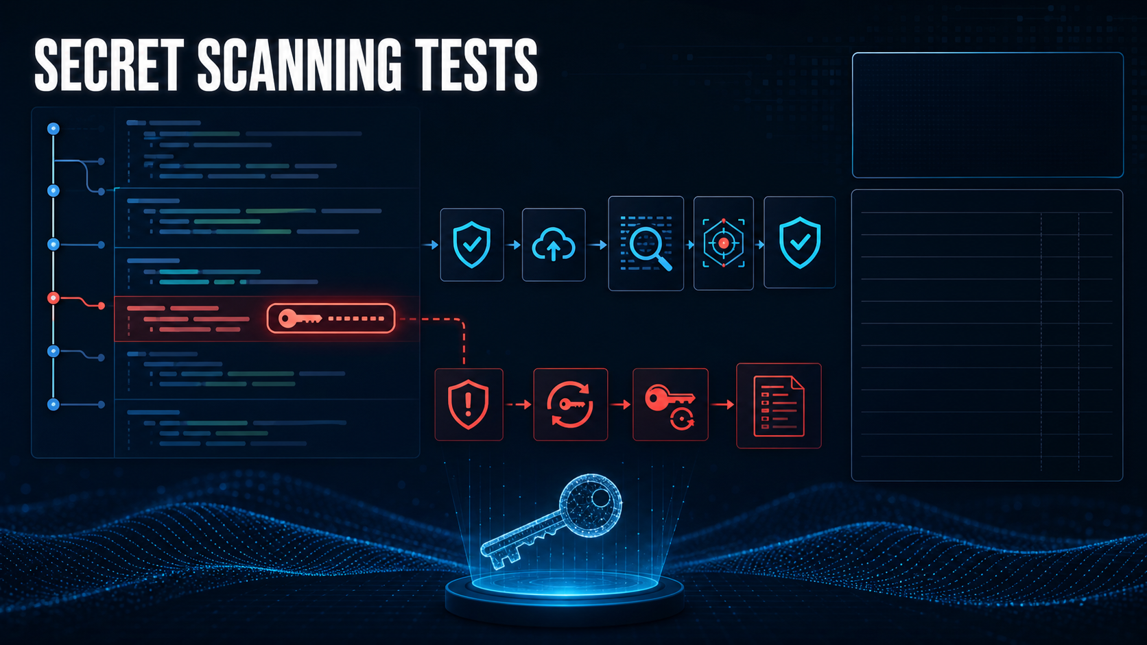 Secrets scanning software evaluation with repository history, hidden key token, pre-commit and push gates, custom patterns, validity check, rotation workflow, and scorecard